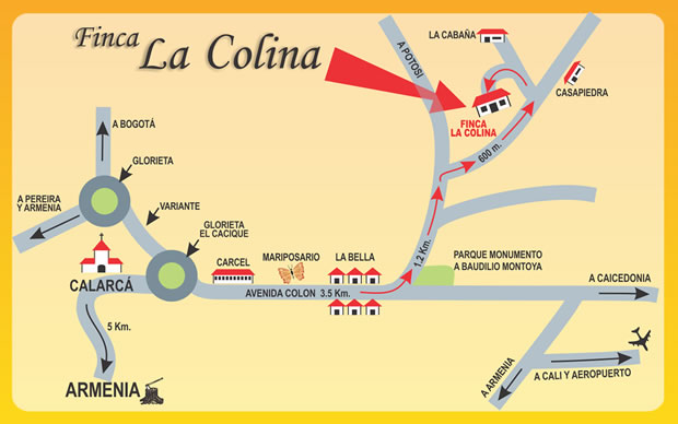 Location of La Colina lodging, Quindío